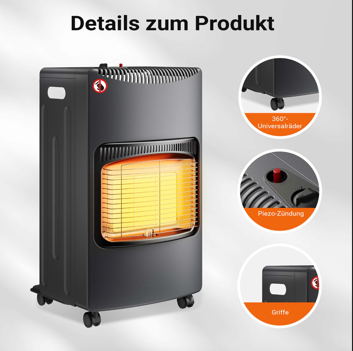 Gasheizofen 4200W mit Keramikbrenner – 3 Heizstufen, mobiler Propan-Heizer