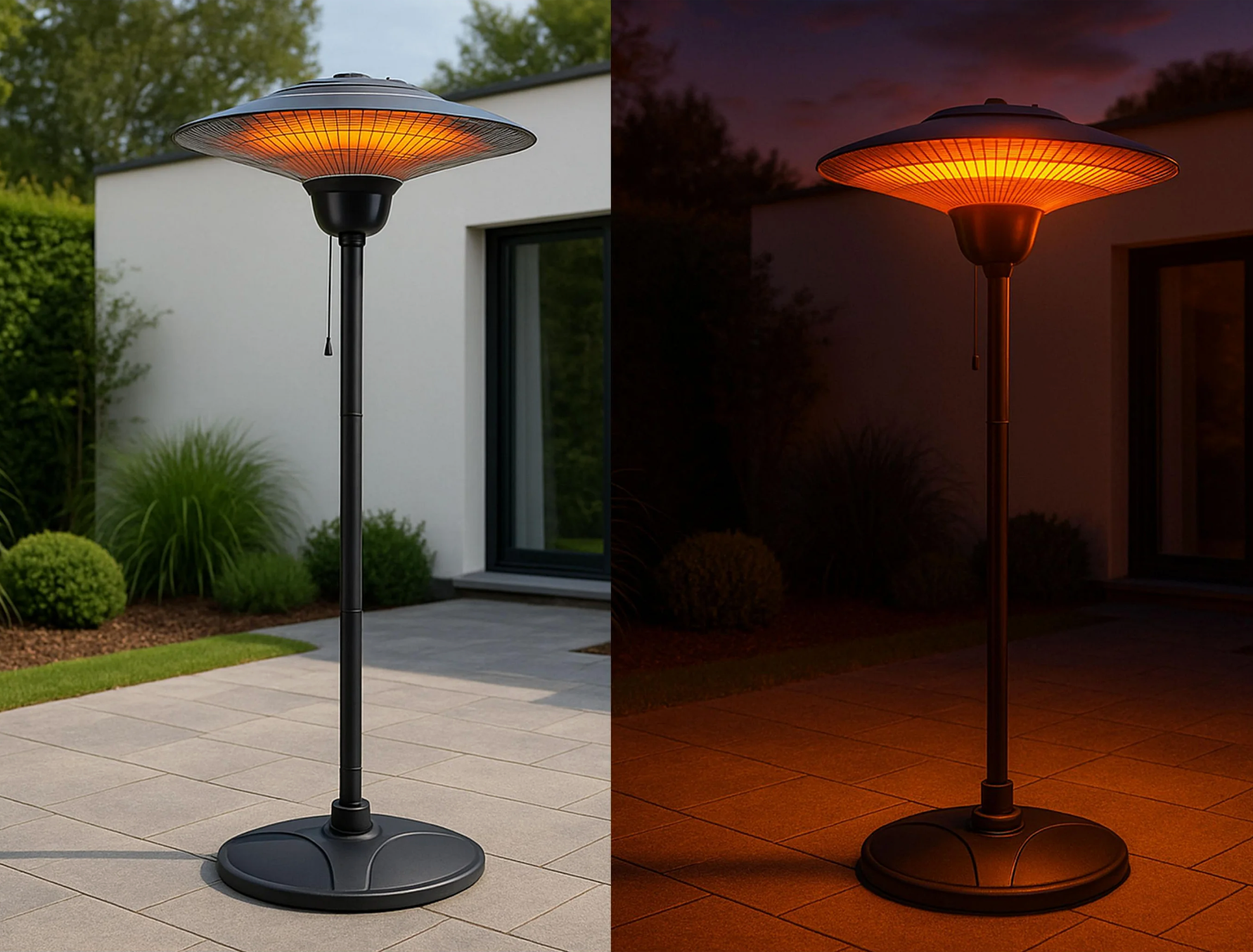 Stand-Heizstrahler 1500W – Outdoor/Indoor, 360° Infrarotwärme, IPX4