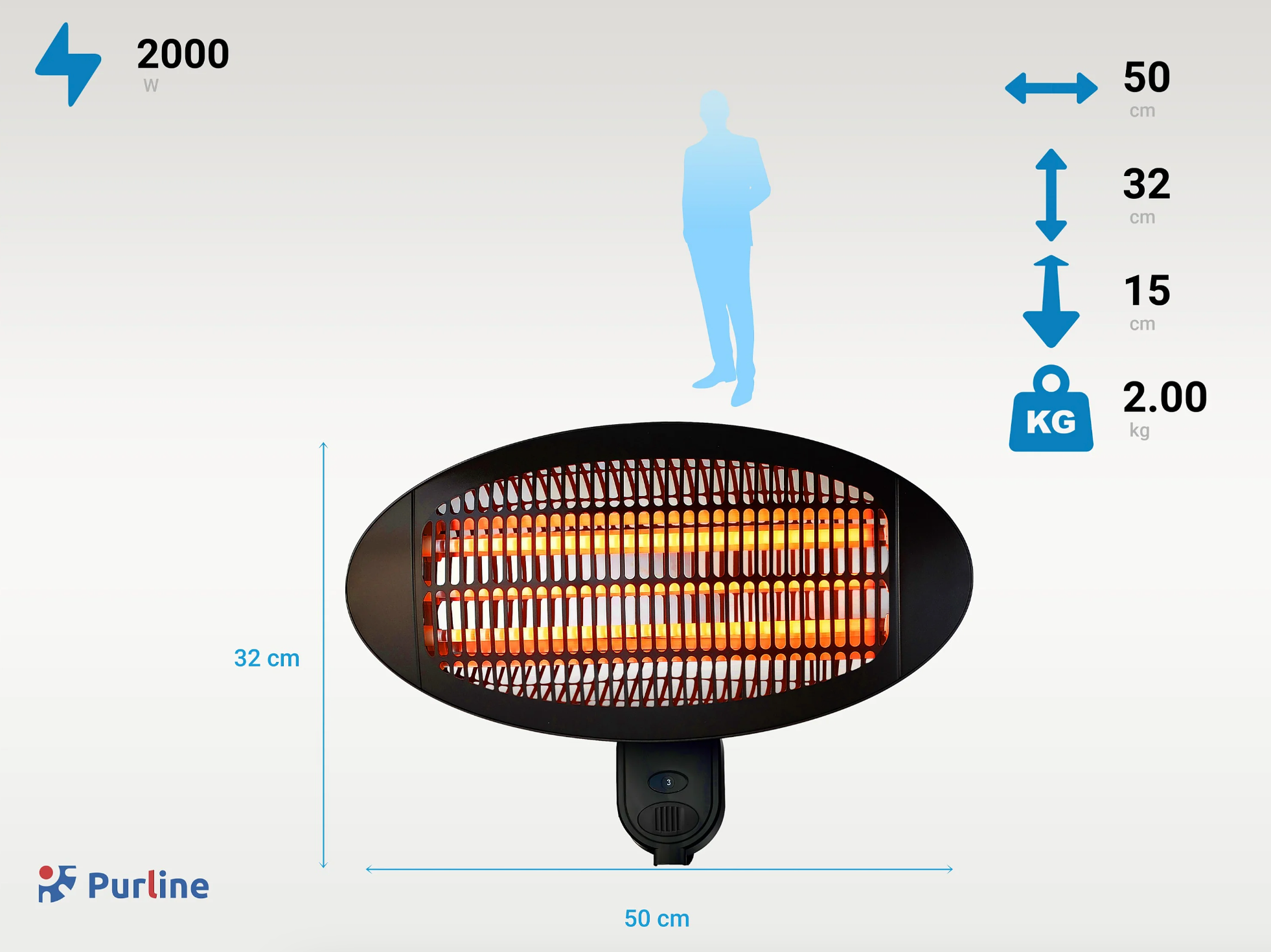Wand-Heizstrahler 2000W – Elektrischer Infrarotstrahler, IPX4